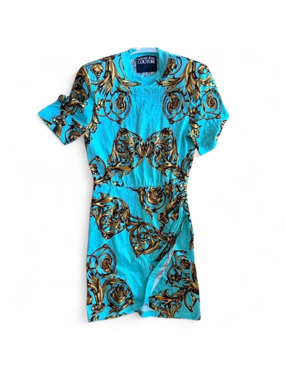 versace aqua blue mini dress shirt xs s
